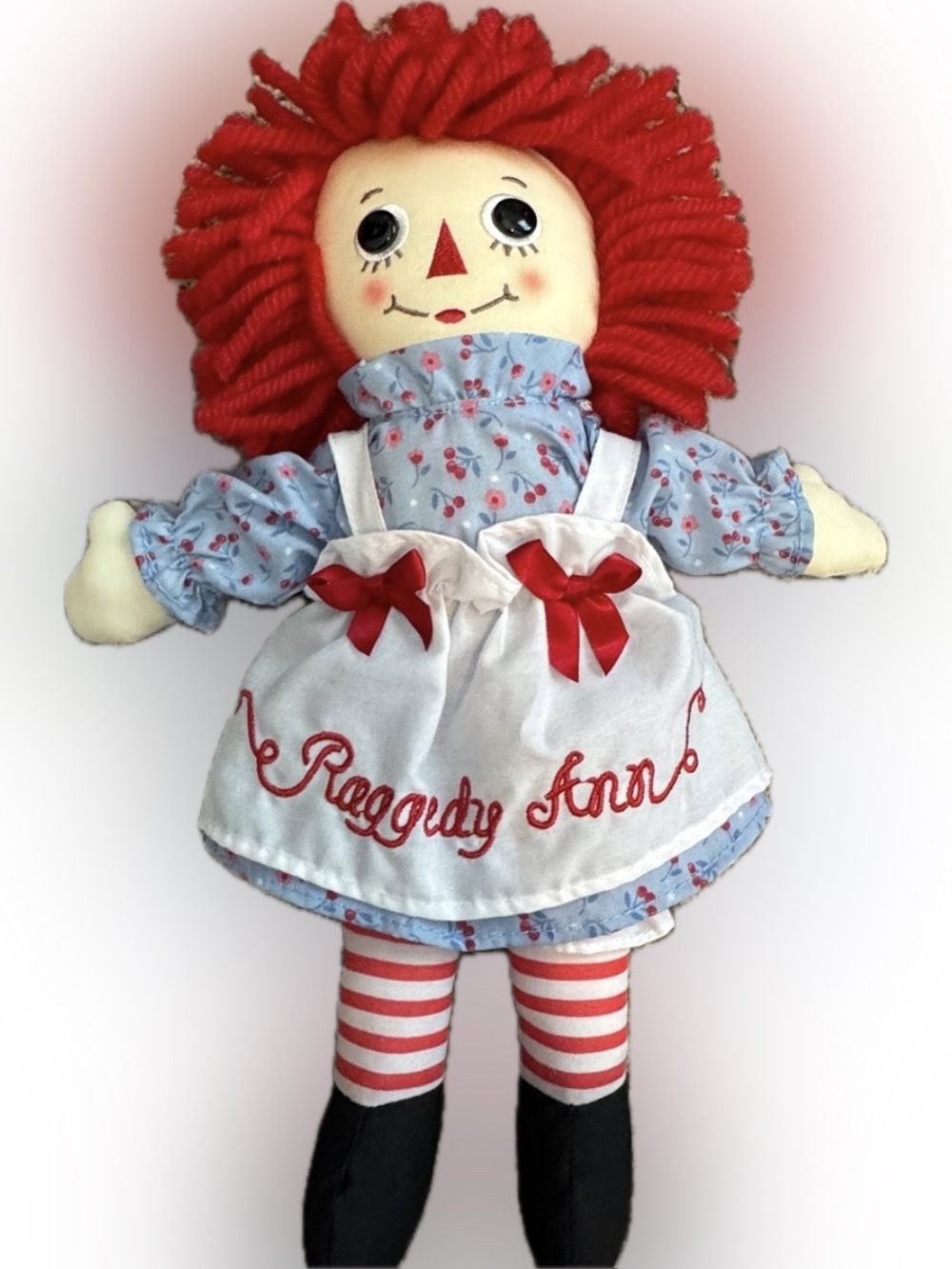 Raggedy Ann Classic Cloth Doll Red Hair Blue Dress